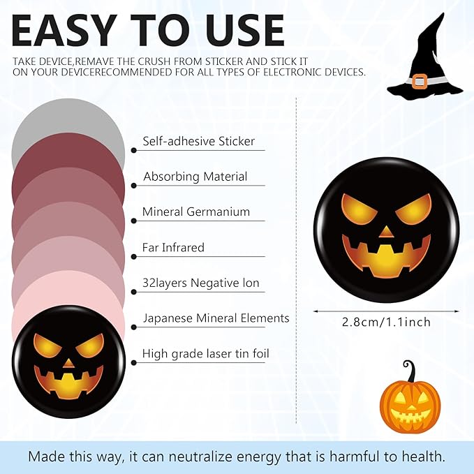 Zonon 18 Pieces Emf Stickers Emf Blocker for Cell Phone Radiation Equipment Neutralizers Devices Accessories for Laptops Computers (Halloween Pumpkin)