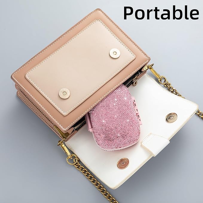 Pill Organizer with Labels Bling Pocket Pill Case with Stickers Travel Medicine Kit Holder Small Purse Pill Box Container Portable Mini Medication Storage (Pink & 300 Labels)