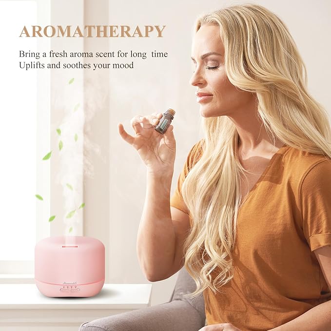 Aromatherapy Essential Oil Diffuser for Room: 500ml Colorful Aroma Air Humidifier with Adjustable Cool Mist Mode, Waterless Auto Off Ultrasonic Diffusers for Large Room Home Office(Pink)