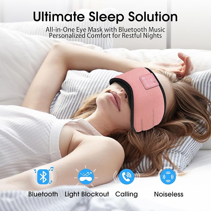 LOVE EYE Sleep Headphones Bluetooth 5.4 Sleeping Eye Mask Wireless Music Earphones with HD Speakers for Side Sleepers Total Blackout Cotton Mask for Travel, Home, Office, Unique Gifts