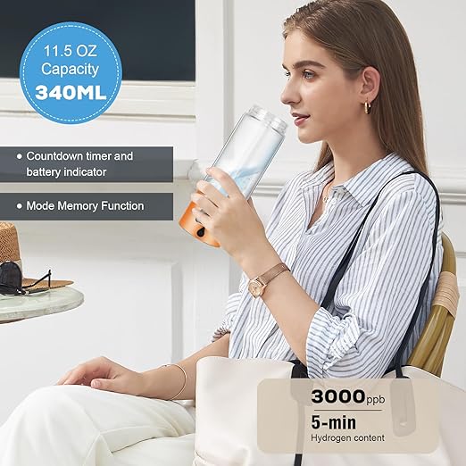 Hydrogen Water Bottle Generator with SPE/PEM–Portable Molecular Hydrogen Rich Water Machine, Rechargeable,5000 ppb,LED Timer for Home, Office, Travel, Sports,Birthday & Christmas Gift