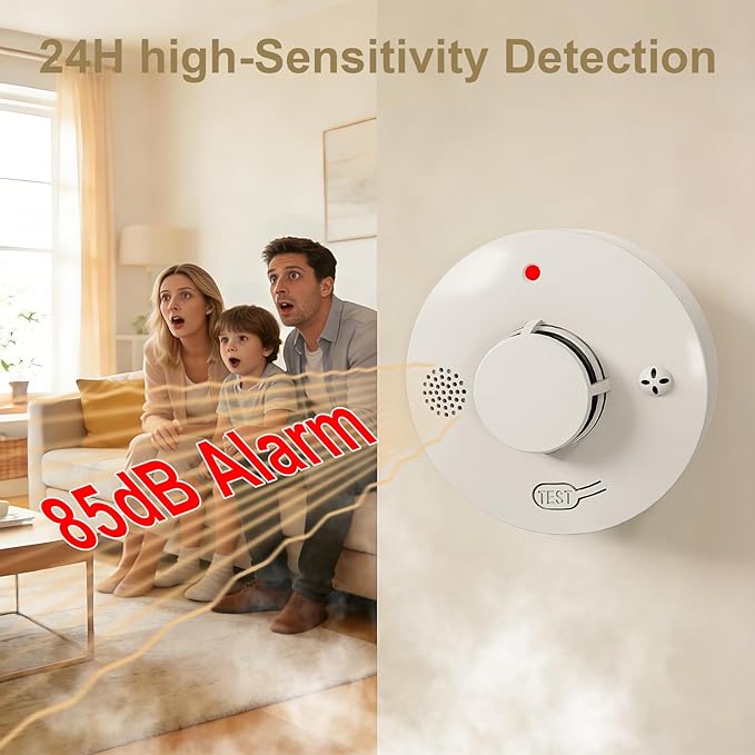 Smoke Detector, Fire Alarms for Home, Battery Powered Photoelectric Smoke Alarm with Test/Mute Button (Not Include Batteries),3 PCS