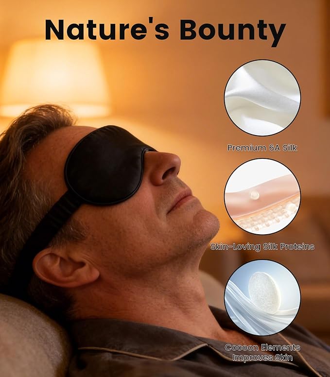 Formé & Found Formé & Found Luxury Silk Sleep Mask, 100% 6A Mulberry Silk Eye Mask for Sleeping, 22 Momme Weighted Sleep Mask for Men & Women, Eye Mask for Sleep, Blackout Sleeping Mask (Black)