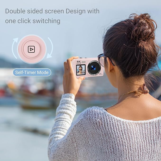 Dual Screen 5K Digital Camera for Vlogging with Fill Light - 80MP, 16X Zoom, WiFi, YouTube/Blogging, Includes 32GB Card & 2 Batteries (X9-Black)
