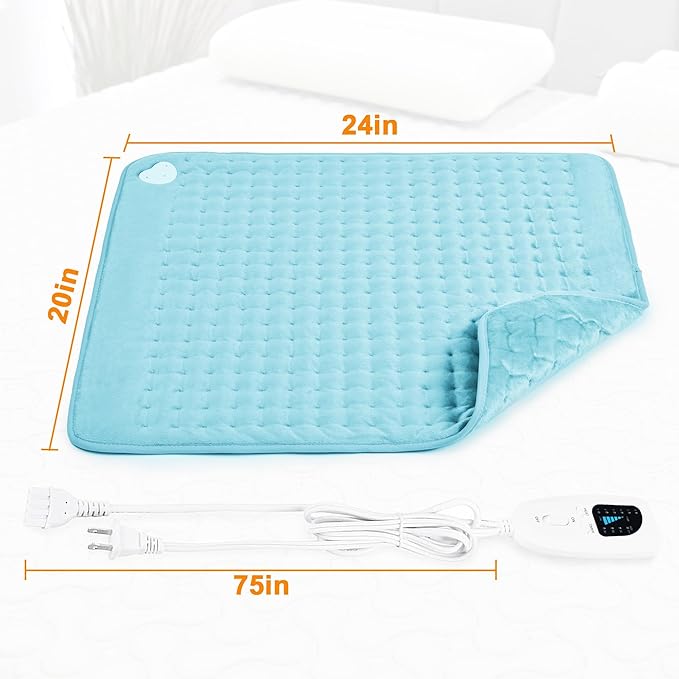 Deepsoon Heating Pad,Electric Heating Pads for Back,Neck,Abdomen,Moist Heating Pad for Shoulder,Knee,Arms,Legs,Dry/Moist Heat & Auto Shut Off,Christmas Gifts for Men and Women,Light Blue,24x20 Inch