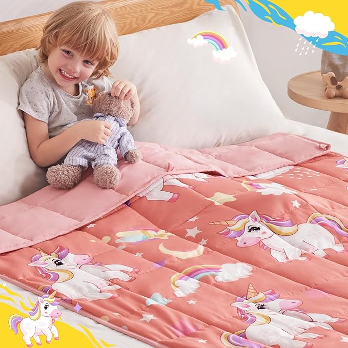 anfie Weighted Blanket Kids(36"x48" 3lbs) Weighted Blanket Cooling Blanket for Sleeping,Throw Size Breathable Blanket with Premium Glass Bead(Red Unicorn)