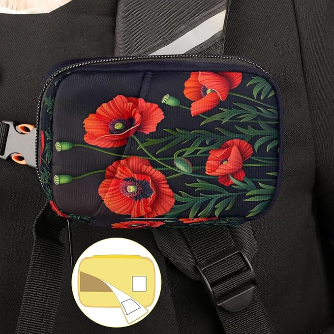 Weekly Travel Pill Organizer Case for Purse with Removable 7 Day Box Portable Compact Size Pill Box Fashionable Pill Container for Medicine Vitamin Supplement Flower Floral Poppy