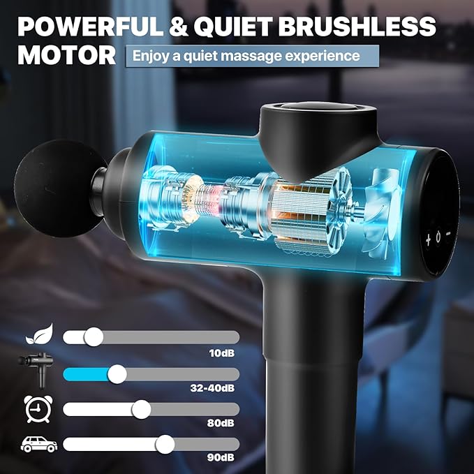 Massage Gun Masssge Gun deep Tissue with 20 adjusttable speeds 4 Heads with Manual Yoga Massage Roller
