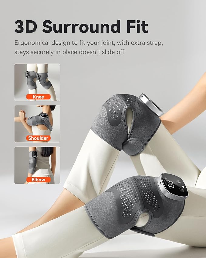 Knee Massager with Heat Vibration for Pain Relief MAXwarm 5.0[2026 Upgraded]-Heated Knee Brace with 5 Heat Levels and 4 Motors Massage, X-Warm Heat-Lock Tech, for Men Women(Grey, 1-Pack)