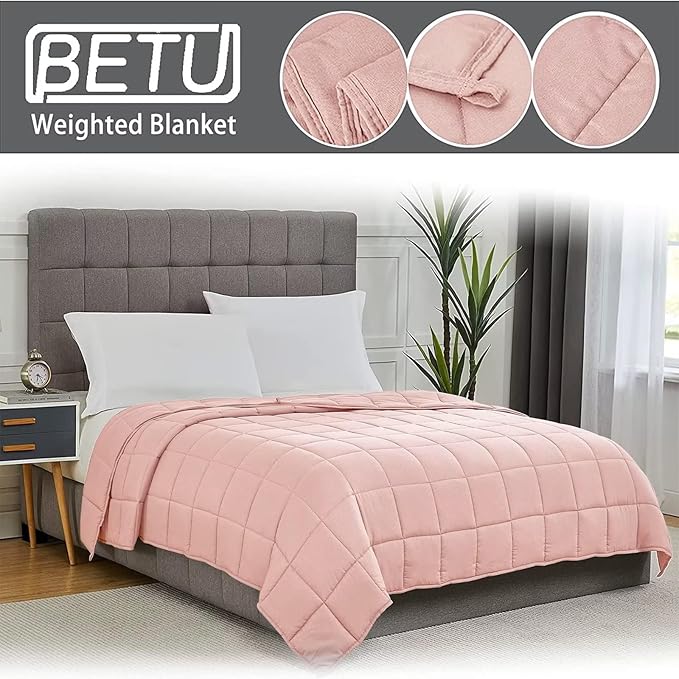 Pink Weighted Blanket for Adults 15lbs, 48"x72", Twin Full Size Cooling Heavy Throw Blanket for 120-160lbs, Microfiber Soft Thick Big Blankets Weighted Comforter Gift for Sleeping