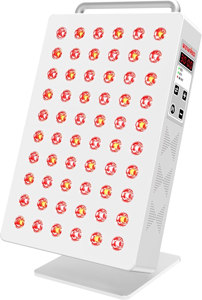 Red Light Therapy Panel 5 Wavement 60 Dual Chip LEDs 630+660+810+830+850nm Red and Near Infrared Lamp Therapy Device 100W with Timer & Stand for Body Pain Relief Face Skin Health Sleep White