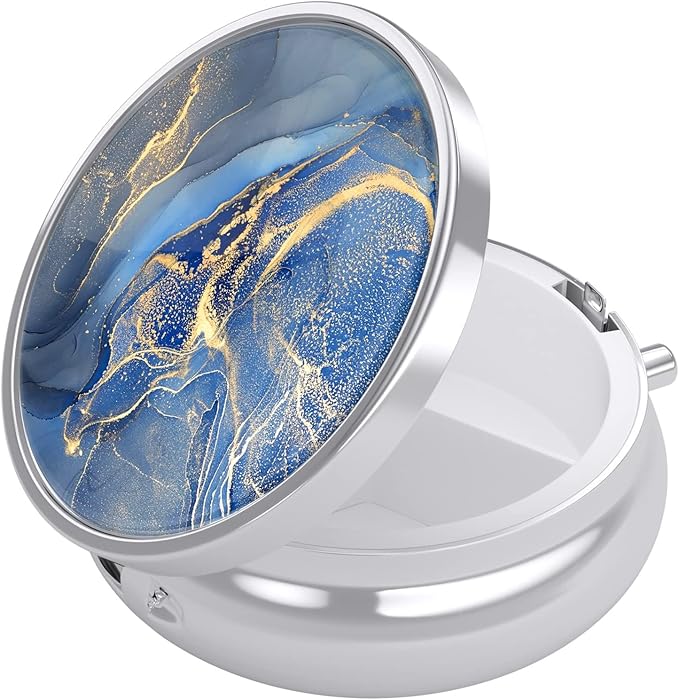 Nipichsha Pill Box, Small Pill Case for Purse & Pocket, Cute Travel Medicine Organizer, Portable Medicine Container Holder to Hold Vitamins, Medication, Fish Oil & Supplement, Dark Blue Marble