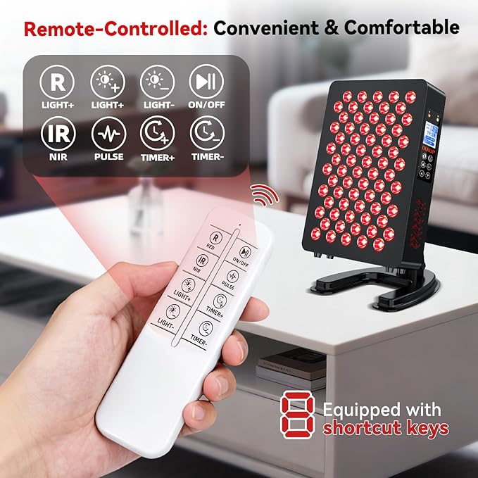Red Light Therapy for Body & Face, Red Near Infrared Light 610-920nm with Timer and Adjustable Stand, Touch & Remote Control, 70 LEDs. Clinical Grade Panel for Energy, Pain, Skin, Recovery