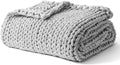 YnM Cooling Weighted Blanket, 100% Cotton Handmade Chunky Knitted Blanket, Weighted Lap, Breathable Heavy Blankets, Machine Washable Throw for Sleep or Home Decor (Light Grey, 25x35 Inch, 3lbs)