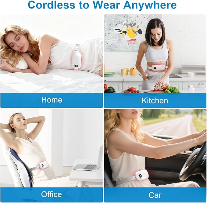 Heating Pad for Period Cramps, 3 Heat Levels and 3 Massage Modes, Portable Heating Pad for Menstrual Cramps, Electric Heat Belt for Women and Girl Stocking Stuffers(White)
