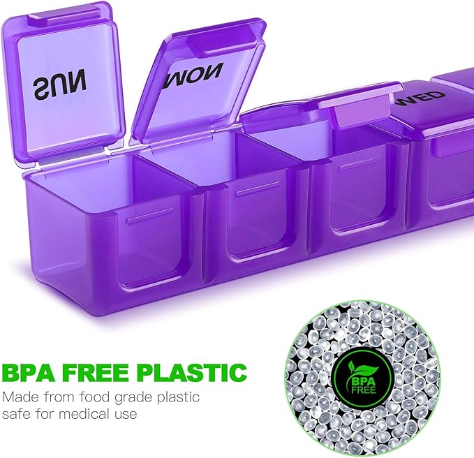 Pill Organizer XL Extra Large Weekly and Daily Pill Cases for Pills/Vitamin/Fish Oil/Supplements (Purple)
