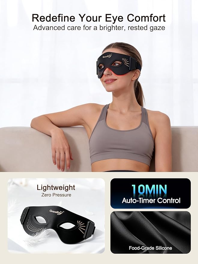 Red Light Therapy for Eyes, 3 Colors Modes Red Light Therapy Mask with Near Infrared Red Light (NIR) 850nm, Red Light Eye Mask, Rechargeable Under Eye Light Therapy Device for Home Skincare