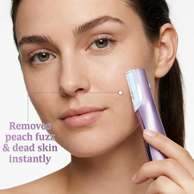 Sonic Dermaplaning Tool for Women, Rechargeable Dermaplane Razor for Peach Fuzz & Facial Hair, Adjustable Sonic Technology, Portable Hair Removal Tool with 14 Blades & Type-C Cable & Storage Base