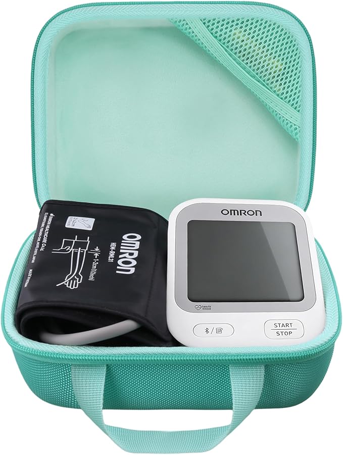co2CREA Hard Case for OMRON Silver Upper Arm Blood Pressure Monitor BP5255, Mesh Pocket for Other Small Accessories, Mint Green