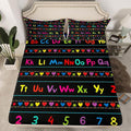 ABC Alphabet Bed Sheet Set Full, Alphabet Numbers Fitted Sheet for Kids Educational Learning Bedding Set Learning Time Bed Cover with 2 Pillow Case (No Flat Sheet)