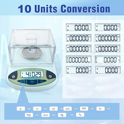 FOUR E'S SCIENTIFIC Lab Scale 300g x 0.001g Accuracy - High Precision Laboratory Analytical Balance with Windshield Digital Scientific Scale Jewelry/Kitchen Scale