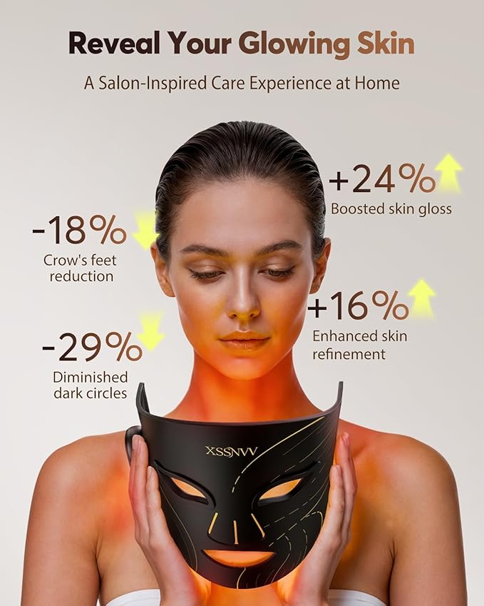 Cordless Red Light Therapy for Face, 4 Modes Portable LED Face Mask, 850NM Infrared & Red Light Mask, 10-Min Timer, 272 LED Beads, Rechargeable for At-Home & Travel