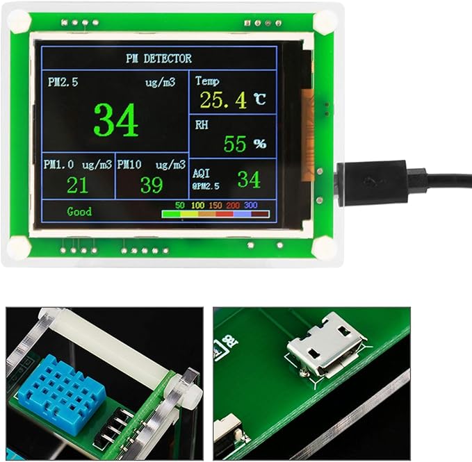 5V Air Quality Monitor, Air Pollution Detector Meter Sensor Tester with 2.8" Screen for Monitoring PM2.5 Temperature Humidity and Air Particulates for Indoor/Outdoor