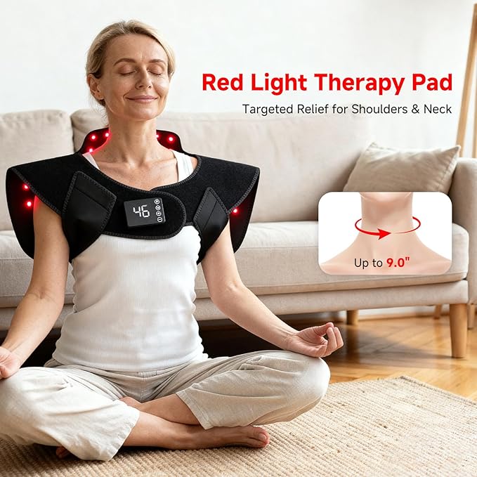 Red Light Therapy for Neck Shoulder,Rechargeable Infrared Light Therapy Device for Body with Massage and Timer,Wearable 660nm&850nm Red Light Therapy Wrap Pads for Body at Home（150 Lights）