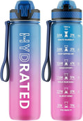 Water Bottle with Straw, 32oz Motivational Water Bottles with Time Marker to Drink, Tritan BPA Free, 1L Sports Water Bottle with Carry Strap LeakProof for Women Gym Fitness Outdoor (1 Pack)