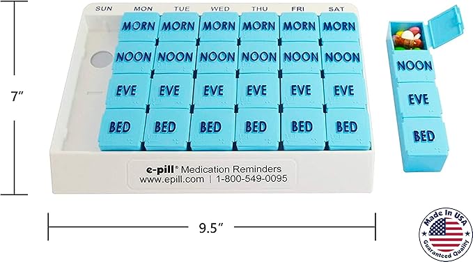 e-Pill 4 Times a Day x 7 Day Large Weekly Pill Organizer, Vitamin and Medicine Pill Box