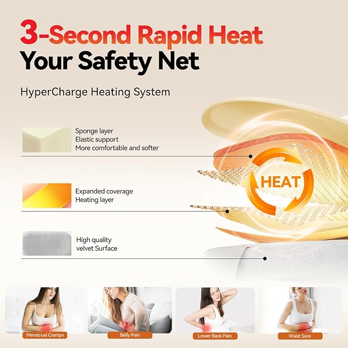 Portable Heating Pad for Period Cramps Relief Vibrating Menstrual Heating Belt for Women, Fast Heat with 7 Heat Levels and 7 Modes for Menstrual, Pain Relief for Back & Stomach-Black