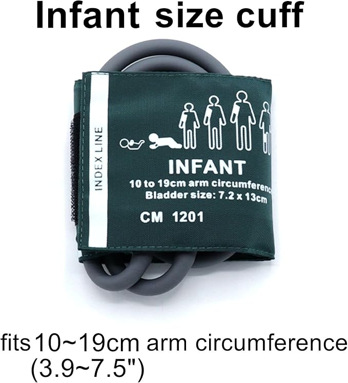 NIBP Cuff with BP18 Connectors for Infant, 10-19 cm Reusable Dual Tube Nylon Replacement BP Cuff with Inner Airbag for Blood Pressure Monitor Machine