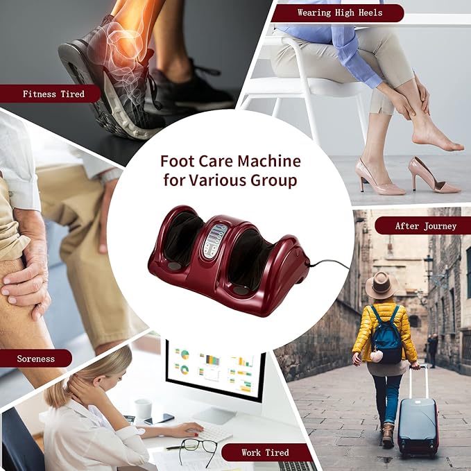 Giantex Shiatsu Foot Massager Machine, Deep Kneading Rolling Massage for Feet, Leg Calf Ankle, Electric Massager w/Remote, 4 Massage Modes, Burgundy