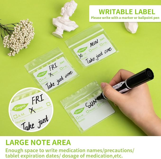 Pill Pouch Bags for Travel, 200 Pcs Portable Pill Organizer Plastic Pills Bag with Write on Label Waterproof Reusable Pill Pouches Small Baggies for Pills Vitamin Supplements Medication Storage