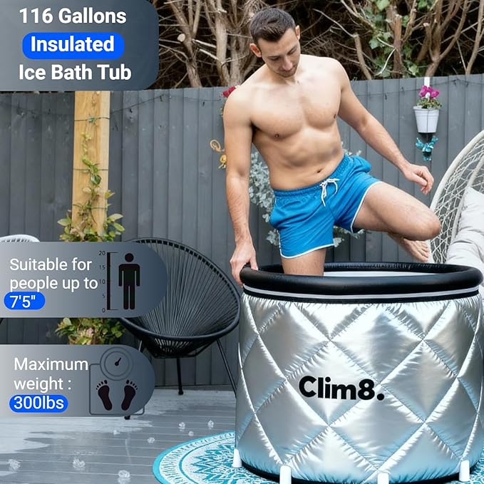 Insulated Cold Plunge Tub: Combining an XL Ice Bath Tub & a Thermal UV-Reflective Cover for Indoor and Outdoor Use,Portable Icy Tub with Dual Drain Systerm for Fast and Easy Drainage