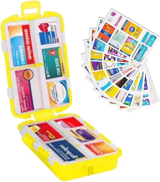 INVODA 7-Day Pill Organizer with Medicine Labels Travel Pill Case Compact, Portable Medication Organizer for Daily Use (3.7 x 2.4 x 1.18 Inches)