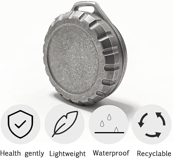 Titanium Waterproof Pill Case Travel Pill Organizer Bottle EDC Capsule Container Portable Pocket Metal Box with Chain for Camping, Hiking, Fishing, Titanium, Stone Washed