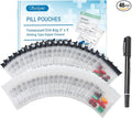 Serfeymi 48 Pcs Pill Pouch Bags for Travel Reusable Plastic Bags 3x3 Inch 12 mil (Double Sided) Translucent Zippered Pill Pouches for Medicine with Slide Lock & Writable Label, 1 Pc Marker-Black+White