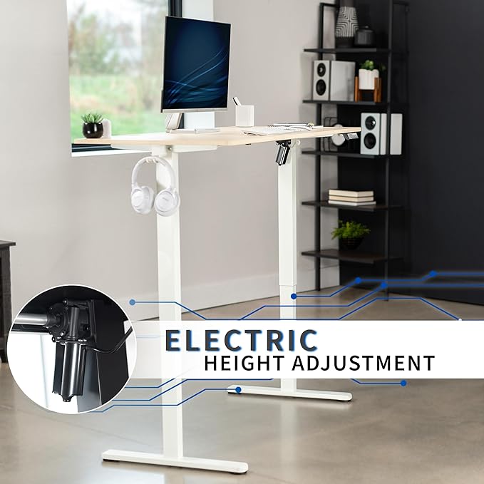 VIVO Electric 55 x 24 in Standing Desk, Memory Height Adjustment, Light Wood Top White Frame, DESK-E155TC