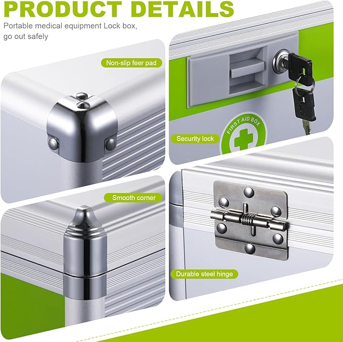 Medicine box with lock 14 x8.5x 7.5 inches [Large], Medication Lock box ，First Aid Key Safe Box with Lock, Medical Box Organizer