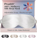 Adjustable Silk Sleep Mask Eye Covers | 100% Pure 6A Mulberry Silk | Blackout & Hypoallergenic | Concealed Strap for Women & Men | for Sleeping & Travel (Ivory White)
