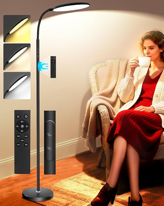 LanAqua Light Therapy Lamp, 11000 Lux UV-Free Happy Therapy Lamp with Touch & Remote Control, Full Spectrum Sunlight Lamp with 10 Brightness & 3 Color Temperatures, Light Therapy Floor Lamp with Timer