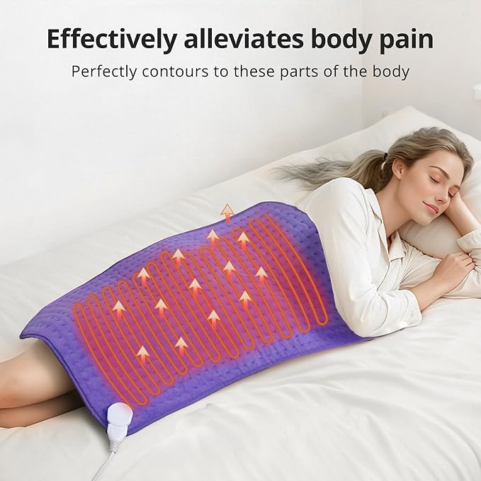 Heating Pad for Back Pain Relief, 17" X 33" XXX-Large Heating Pads for Cramps,Electric Heating Pad XL with 6 Fast Heating Settings,Moist Dry Heat Options,Auto-Off,Machine Washable,Light Purple