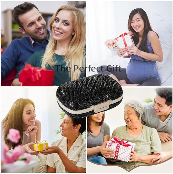 Medicine Pill Organizer Travel Pill Box for Purse Portable Pill Container Small Pill Holder Cute Pill Case Pocket Pharmacy with Labels(Black)