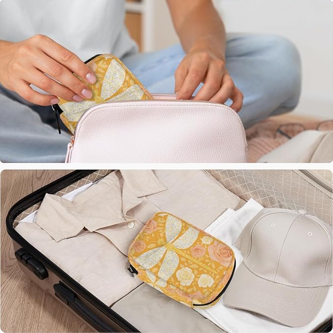 Dragonfly Flower Rose Pill Case Everyday Travel, 7 Day Weekly Medicine Pill Box Compact Portable Pills Bottle Organizer with Zipper for Daily Vitamin Medicine Holder Bottle Organizers Bag