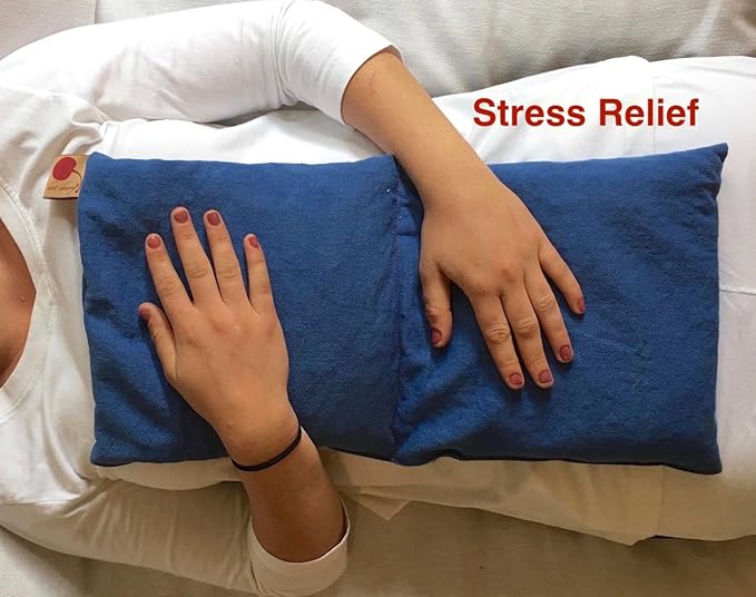 Double Square Blue Denim Cherry Pit-Stone Pillow, Microwavable Hot/Cold Compress, Sustainable Heating Pad, Moist Heat, Muscle Joint Pain Relief, Gift.