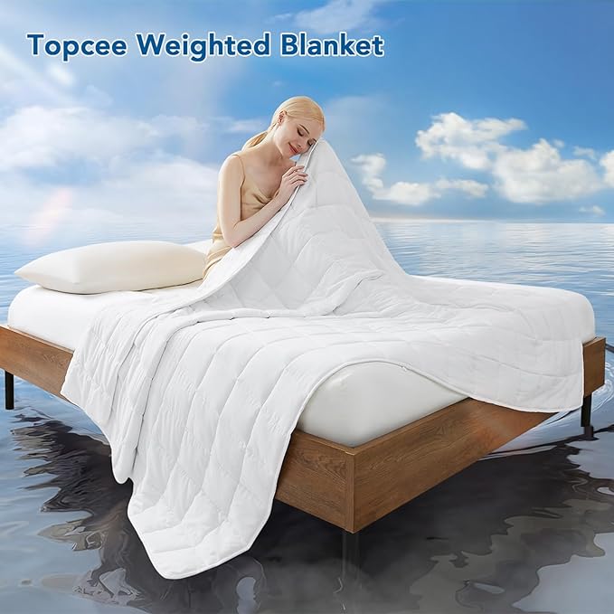Topcee Weighted Blanket for Adults (15 lbs, 60" x 80") Queen Size Soft Cooling Heavy Blanket Sleeping, Apply to 130-160 lbs Body, Thick Breathable Blanket with Glass Bead, Easy Care