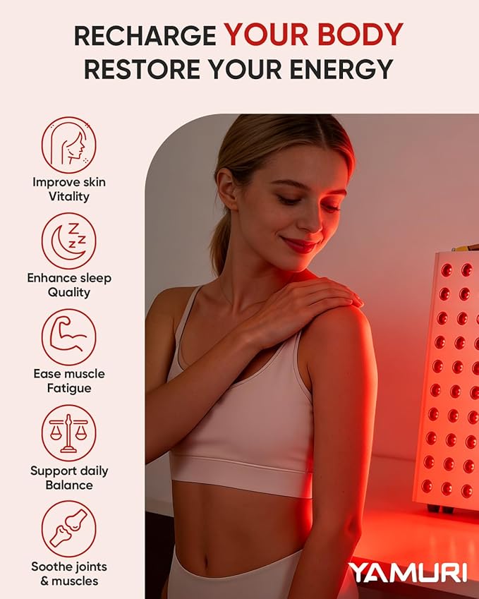 Red Light Therapy for Face, 660nm 850nm Near-Infrared Light Therapy Panel for Body, 110W with 60 Dual Chip LEDs, 135mW/cm² High Irradiance Device for Daily Wellness & Relaxation at Home - YA60