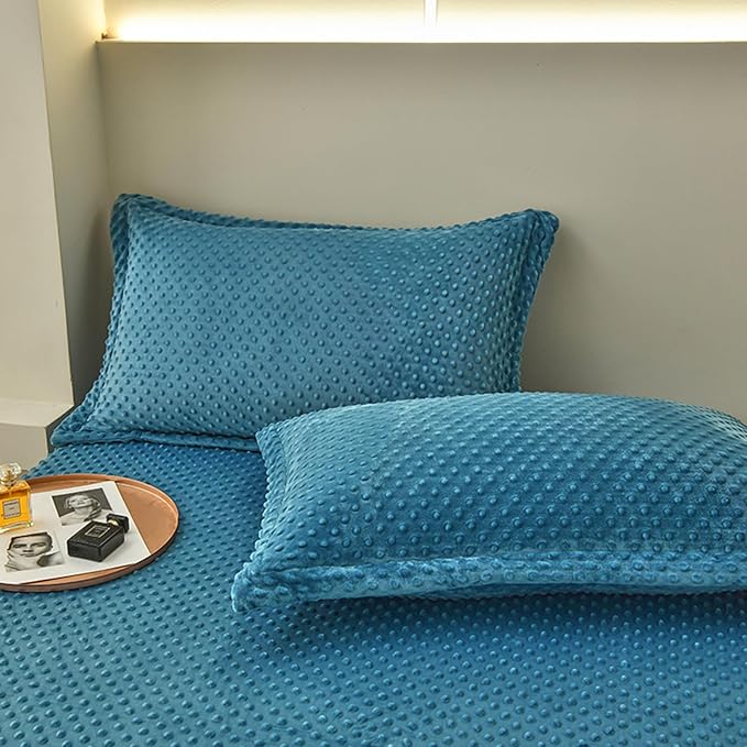 ZIQINPSQ Coral Velvet Fitted Sheet-Thickened Cold-Resistant and Warm Bed Sheets-Soft Velvet Fleece Fitted Sheets with-Elastic All Around. (CadetBlue, Full)