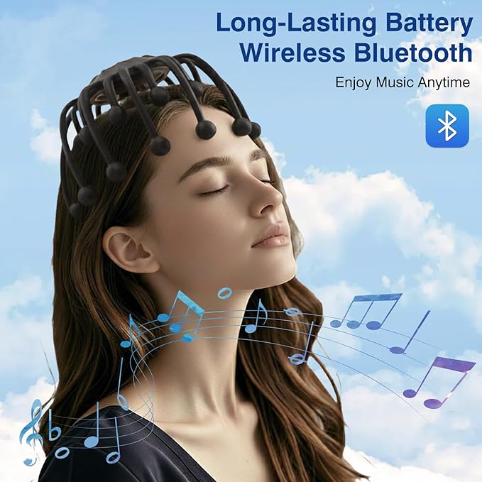 Head Massager Scalp Electric with Bluetooth Function, 360° Electric Head Massager Rechargeable 4 Modes, Electric Octopus Scalp Massager Portable, Long Battery Life, Scalp Stress Relax Massage Tool
